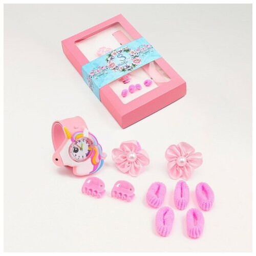 фото Подарочный набор "единорожка" 10 в 1: наручные часы, 7 резинок, 2 крабика 7182957 сима-ленд