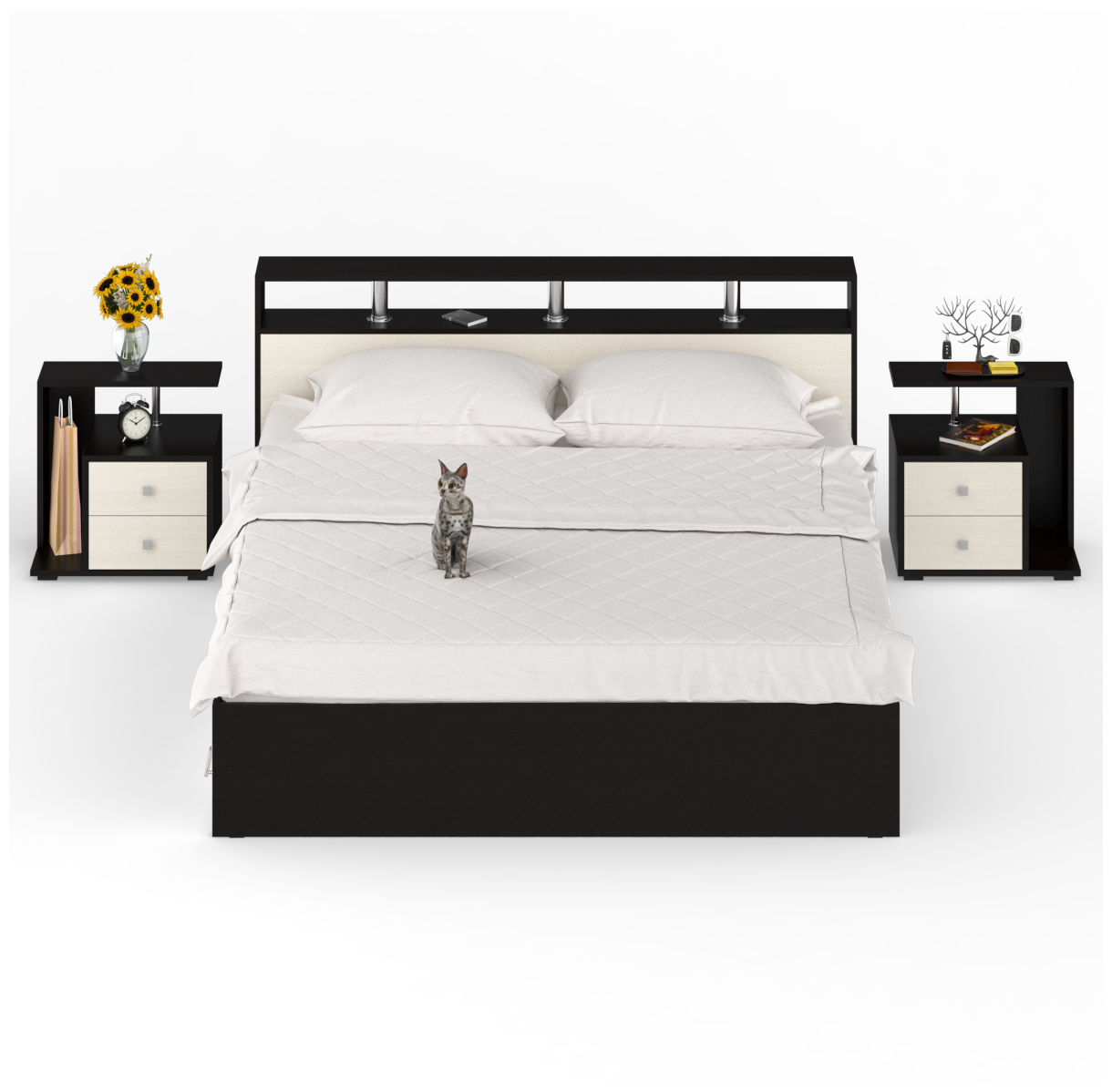 Кровать с ящиками 1800 с двумя тумбочками Камелия цвет венге/дуб лоредо