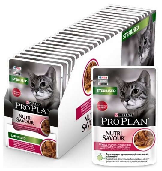 Влажный корм Pro Plan® Nutri Savour® для взрослых стерилизованных кошек и кастрированных котов, с уткой в соусе, 26 шт. по 85 г - фотография № 12