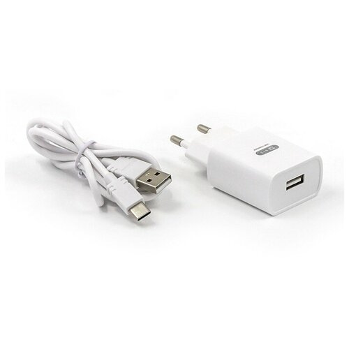 Сетевое зарядное устройство TU8, USB, 2.1 А, кабель Type-C, 1 м, белое