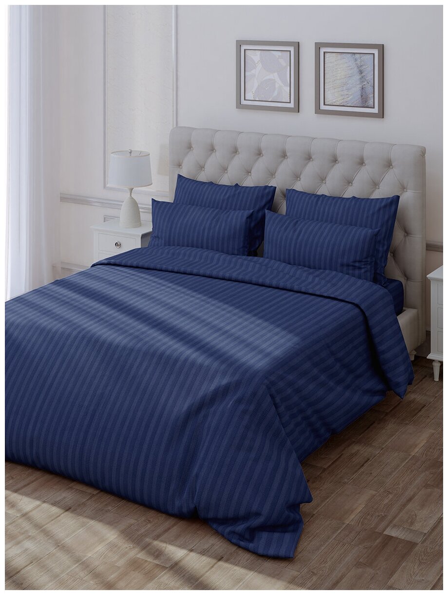 Пододеяльник LOVEME 1,5 спальный 148х215 см, страйп-сатин, цвет синий , 100% хлопок