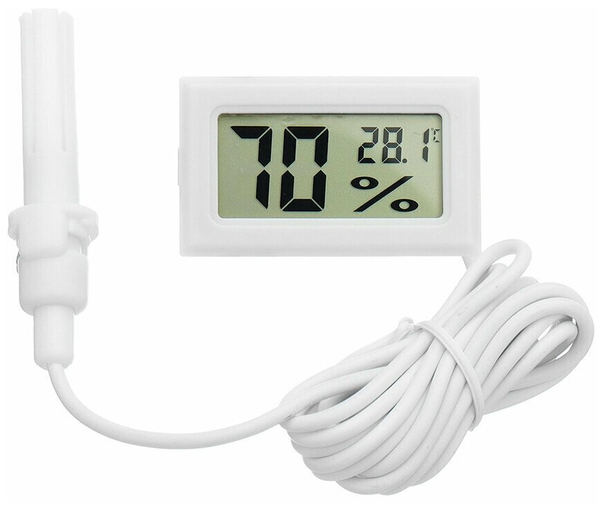 Термометр-гигрометр электронный, FY12 , ЖК дисплей с выносным датчиком , белый