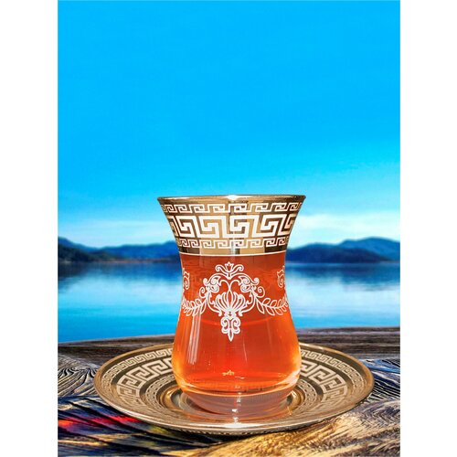 Подарочный чайный набор Армуды с блюдцами с алмазной гравировкой PROMSIZ Барокко, 12 предметов