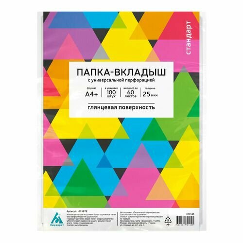 Папка-вкладыш Бюрократ глянцевые, А4+, 25мкм, 100шт [-013bt2]