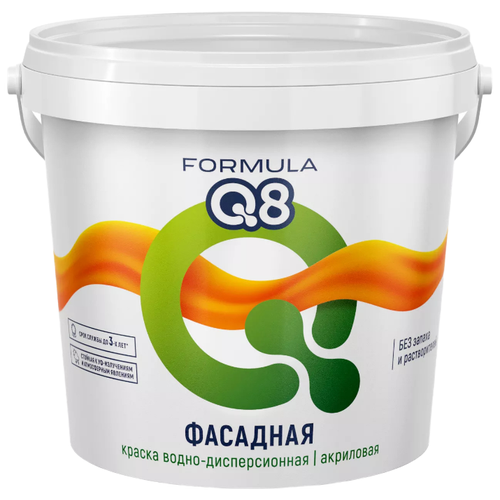 Краска фасадная водно-дисперсионная Formula Q8, матовая, белая, 3 кг