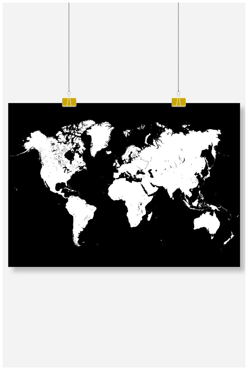 Постер на стену для интерьера Postermarkt Карта мира черно белая, размер 50х70 см, постеры картины для интерьера в тубусе