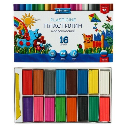 Пластилин GLOBUS Классический, 16 цветов, 320 г, рекомендован педагогами