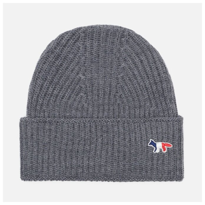 Шапка Maison Kitsune Tricolor Fox Patch Ribbed серый SIZE 