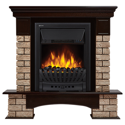 Коминокомплект Firelight Forte Wood Classic камень коричневый, шпон темный дуб с очагом Electrolux Classic EFP/P- 1020LS