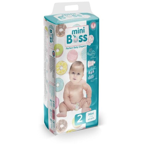 фото Детские подгузники в роддом для новорожденных mini boss № 2 mini premium, 3-6 кг, 40 шт.