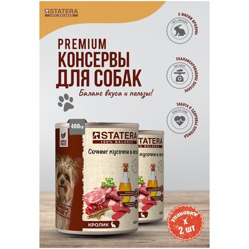 Полнорационный консервированный корм для собак - сочные кусочки в желе с кроликом 2 банки по 400 гр.