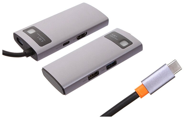 Хаб USB-концентратор Baseus Metal Gleam Series 4-in-1 Multifunctional Type-C HUB Docking Station Gray CAHUB-CY0G