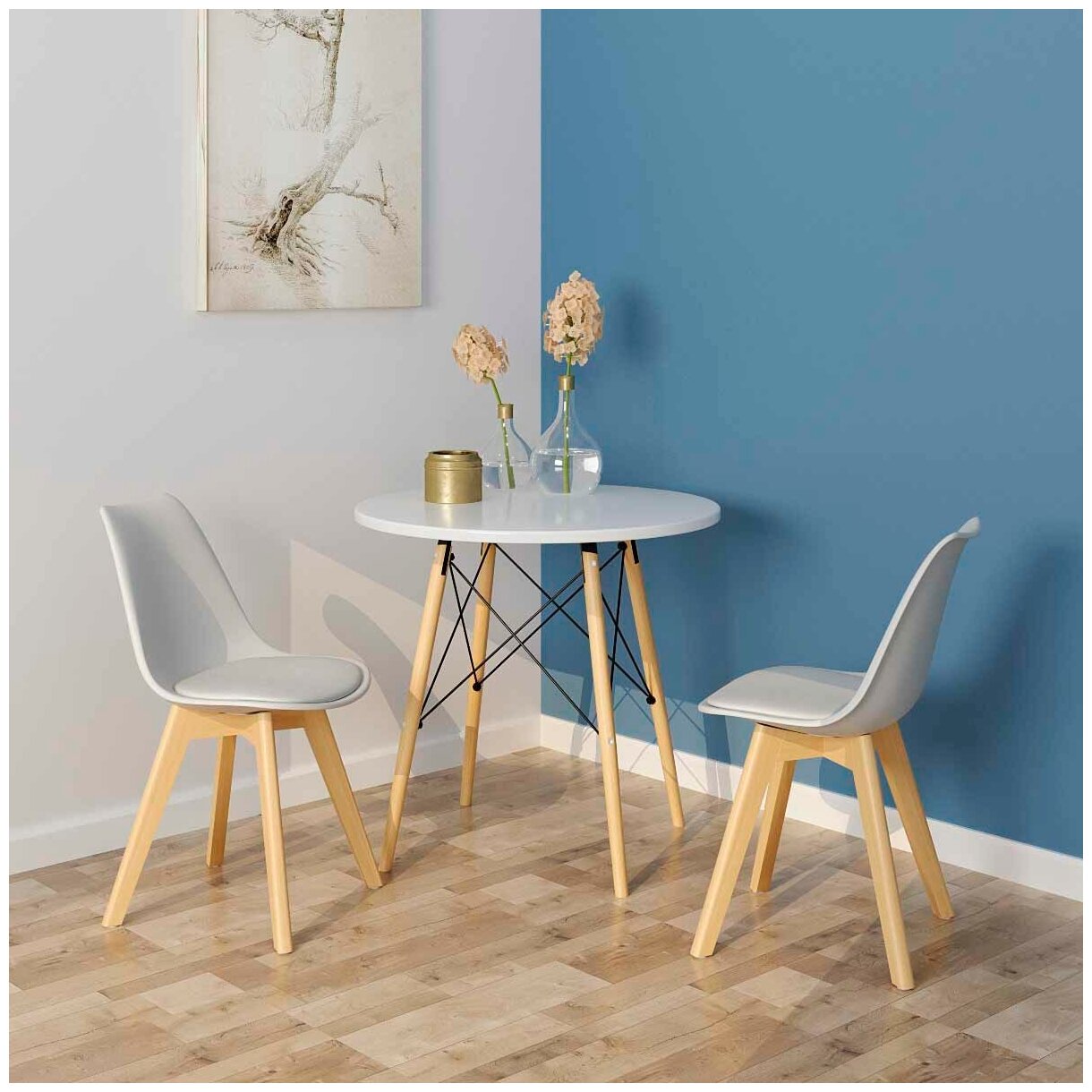 Комплект стульев из 2-х штук для кухни SITZONE Twiss. Искусственная кожа, массив дерева, ШхГхВ: 48х42х82 Цвет: светло-серый - фотография № 10