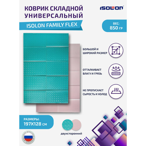 Коврик большой складной детский для игр и дачи Isolon Family Flex 8 мм, 197 х 128 см бирюзовый, розовый