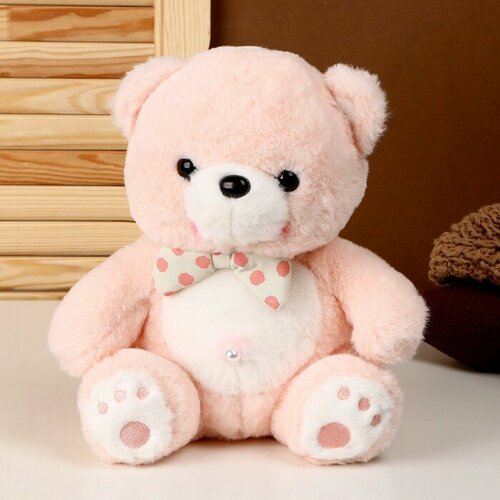фото Мягкая игрушка «медведь», с бантиком в горох, 26 см, цвет розовый no brand
