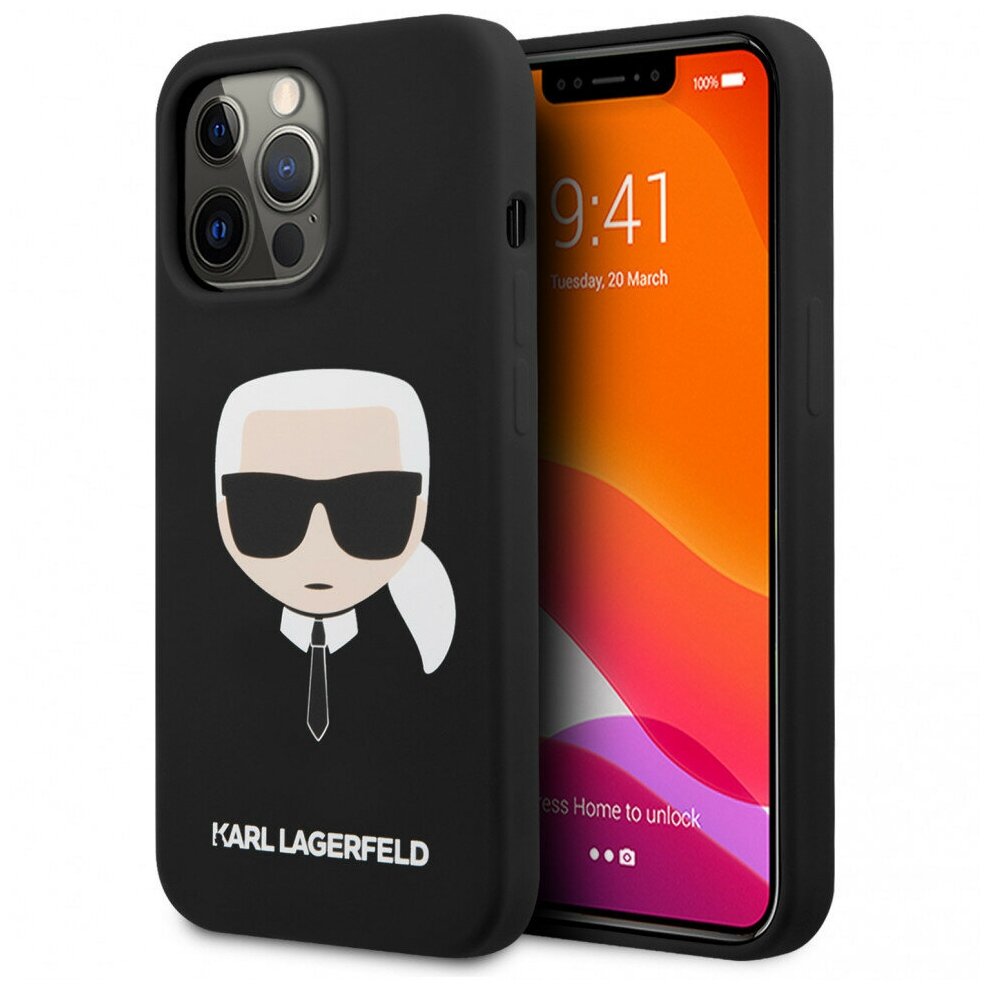 Lagerfeld для iPhone 13 Pro Max чехол Liquid silicone Karl's Head Hard Black (MagSafe), шт