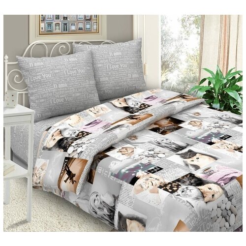 Комплект постельного белья 2 спальный с EURO простныней, Лав Стори, Бязь, 2 наволочки 70х70