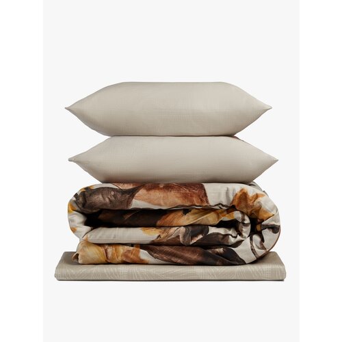 Комплект постельного белья Linens Saten All Day Aretha, евростандарт, сатин, кофе