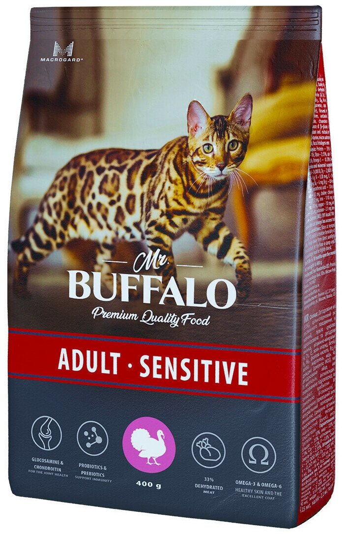 Сухой корм для взрослых кошек Mr.Buffalo Adult Sensitive c чувствительным пищеварением, c индейкой, 400 г