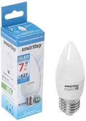 Лампа cветодиодная Smartbuy, E27, C37, 7 Вт, 6000 К, холодный белый свет