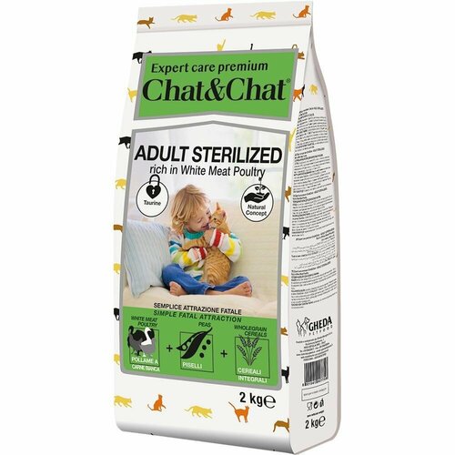 Сухой корм Chat&Chat Expert Premium Adult Sterilized with white meat poultry, для взрослых стерилизованных кошек с белым мясом птицы, 2кг корм для кошек chat