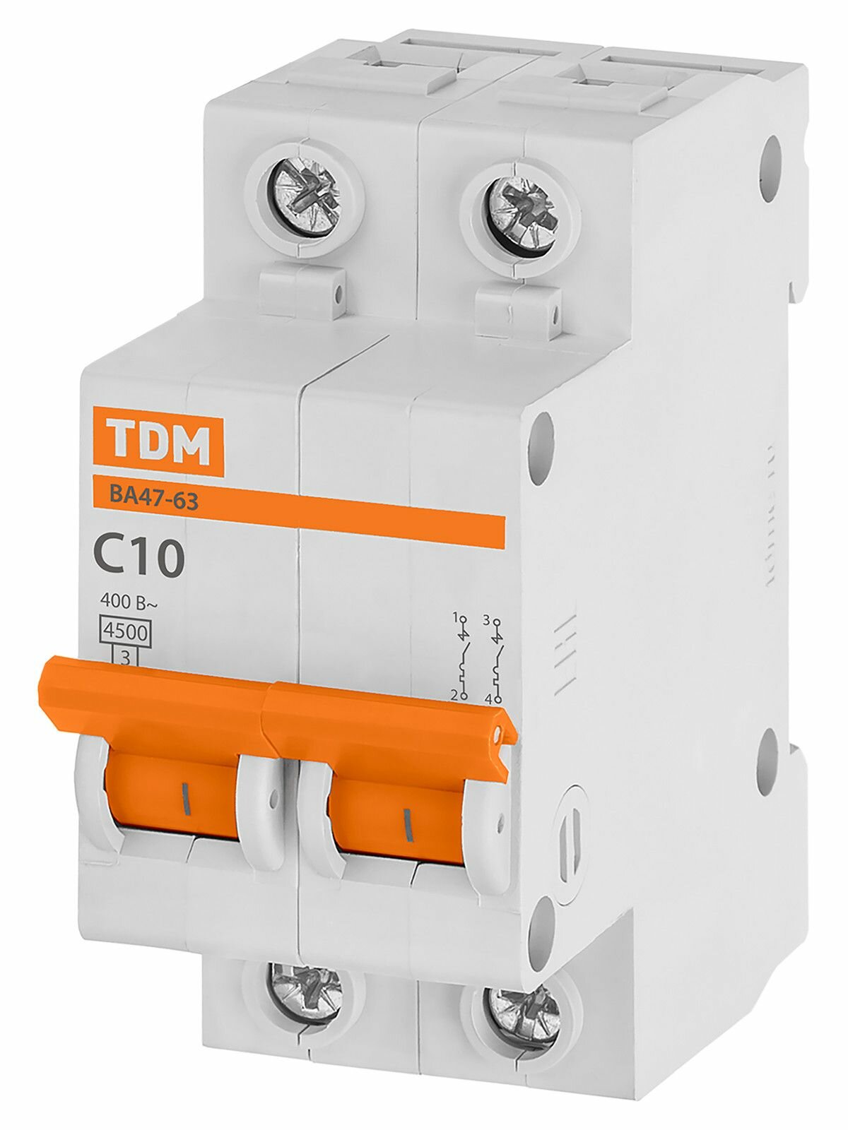 Автоматический выключатель ВА47-63 2Р 10А 4,5кА х-ка С TDM, TDM ELECTRIC