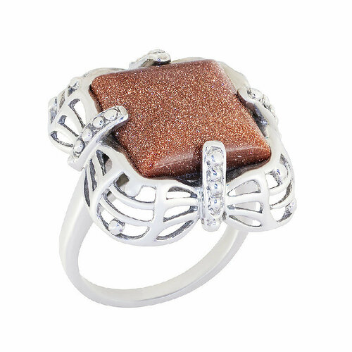 Кольцо, серебро, 925 проба, родирование, авантюрин, размер 18, золотой