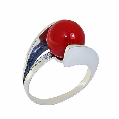 Кольцо Циркон С, серебро, 925 проба, родирование, коралл, размер 17.5, золотой