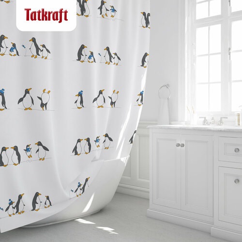 фото Штора для ванной tatkraft penguins, текстиль, 180х180 см