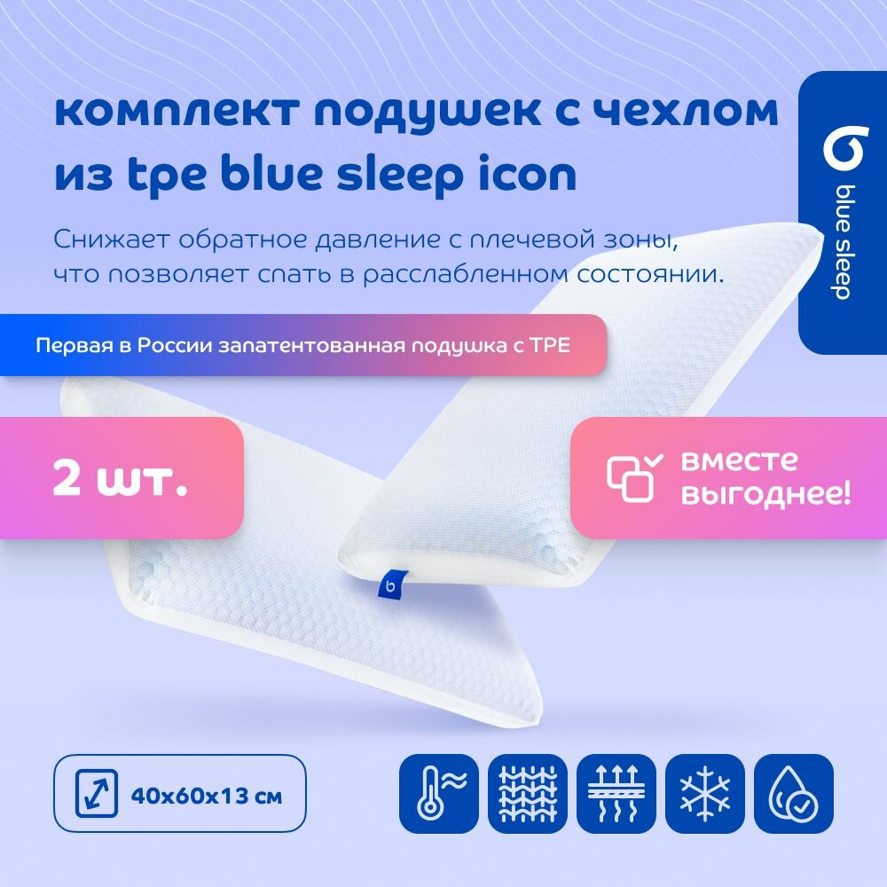 фото Комплект подушек Blue Sleep Icon с чехлом из TPE, 2 шт