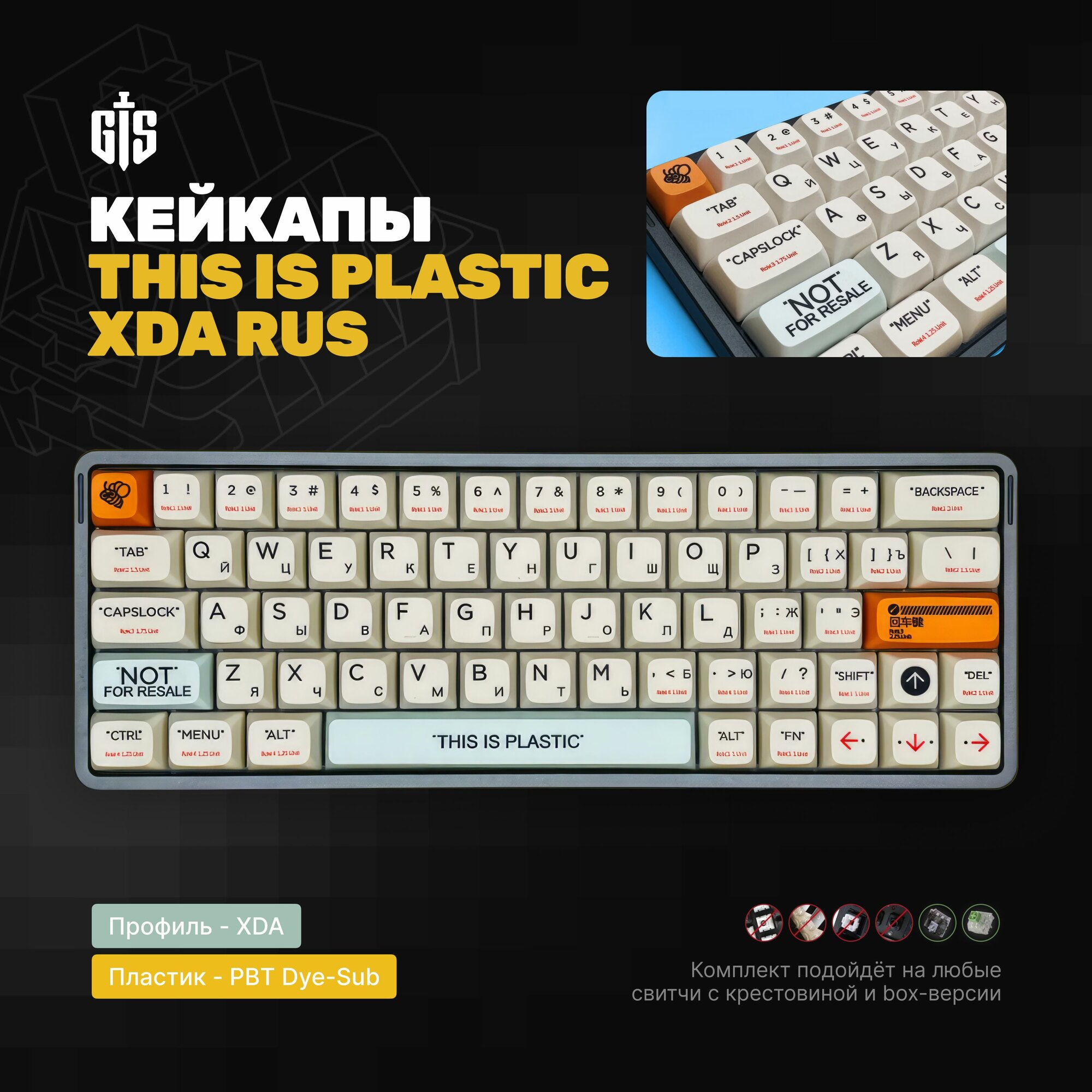 Кейкапы THIS-IS-PLASTIC (RUS) для механической клавиатуры с русскими буквами, профиль XDA, PBT пластик
