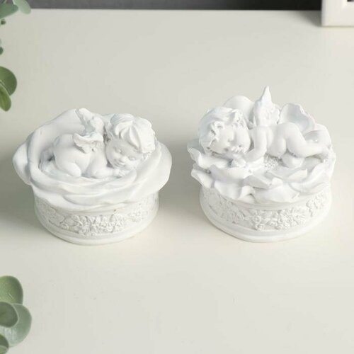 SUI полистоун шкатулка белый ангел на цветке 6*8*8,5 см микс