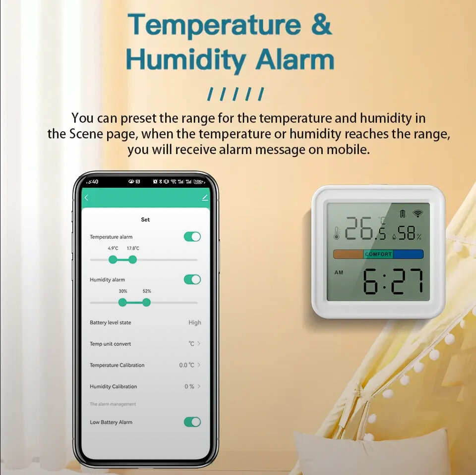 Умный датчик температуры и влажности. с дисплеем . WI FI Tuya smart. Гигрометр , климат контроль.+Батарейки !