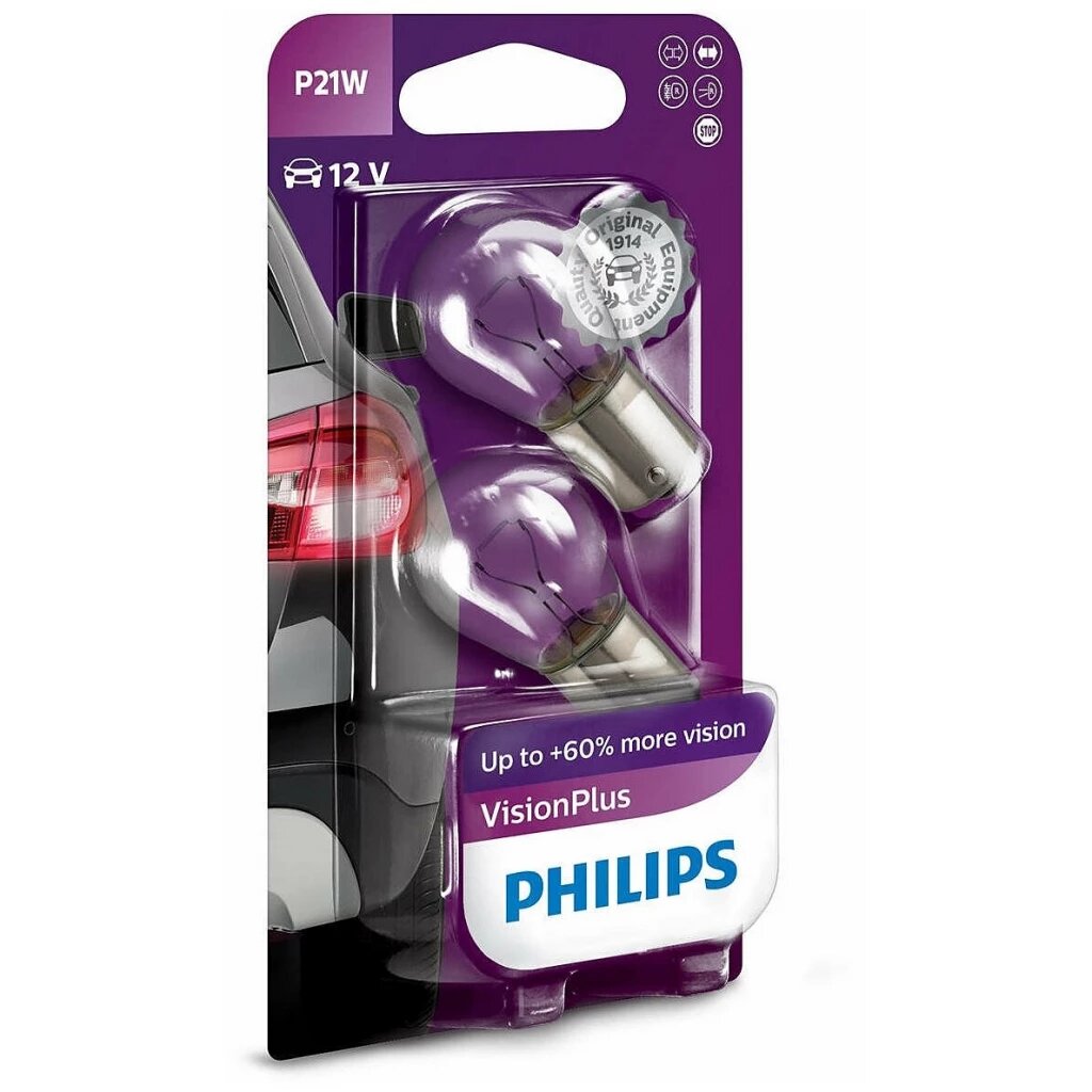 Лампа подсветки Philips 12498VPB2 P21W 12V 21W Vision Plus, блистер, 2