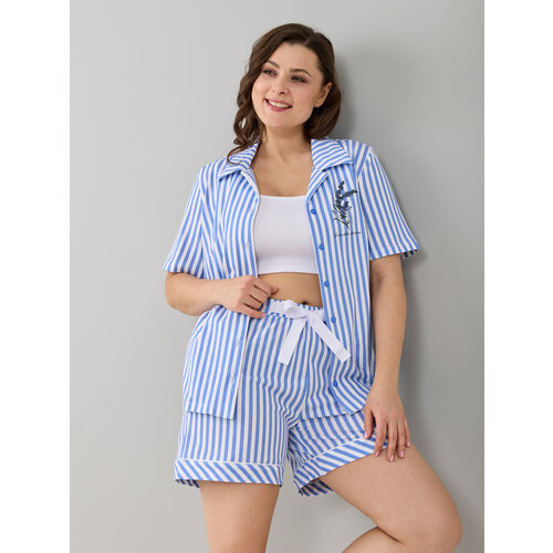 Пижама Алтекс, размер 48, голубой, белый пижама с шортами женская хлопковая