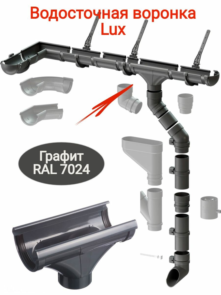 фото Водосточная воронка Lux графит, диаметр желоба 141 мм, 1шт.