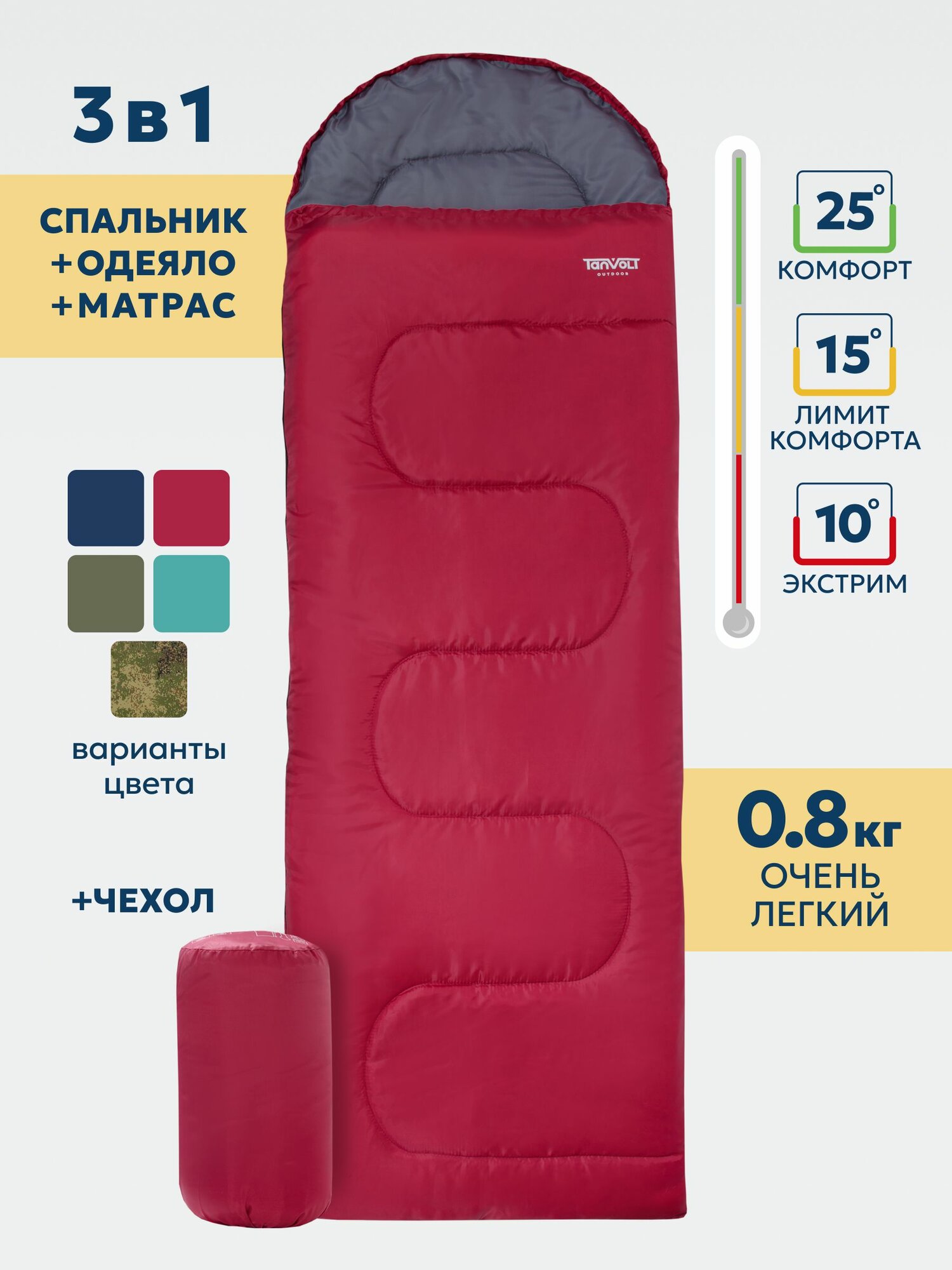 фото Спальный мешок с подголовником туристический спальник кемпинговый одеяло в палатку для похода кемпинга рыбалки охоты Simple+