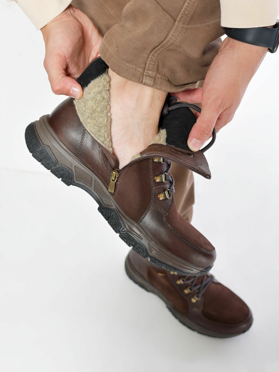 Ботинки берцы Belwest мужские зимние из натуральной кожи и натурального нубука, размер 42, коричневый — фото 1