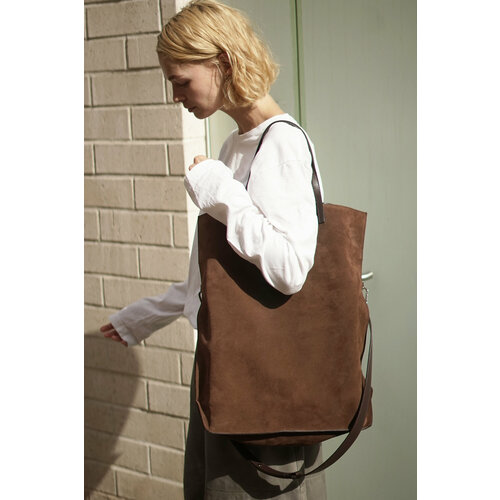 Сумка шоппер IMAKEBAGS, фактура бархатистая, коричневый