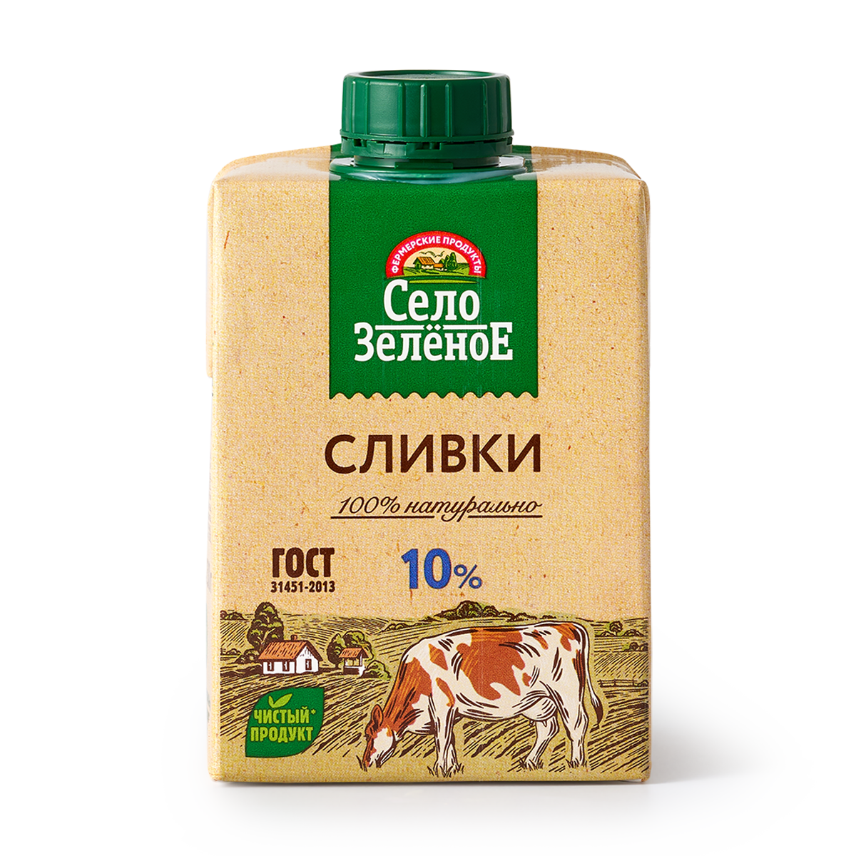 Сливки Село Зелёное, 10%, стерилизованные, без заменителя молочного жира