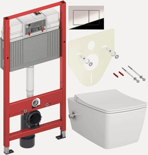 Изображение товара Комплект 3 в 1 Унитаз подвесной VitrA Metropole 7672B003-1684, с функцией биде / Сиденье 122-003-009, с микролифтом, белая / Инсталляция с кнопкой TECE Now 9400412 цвет хром