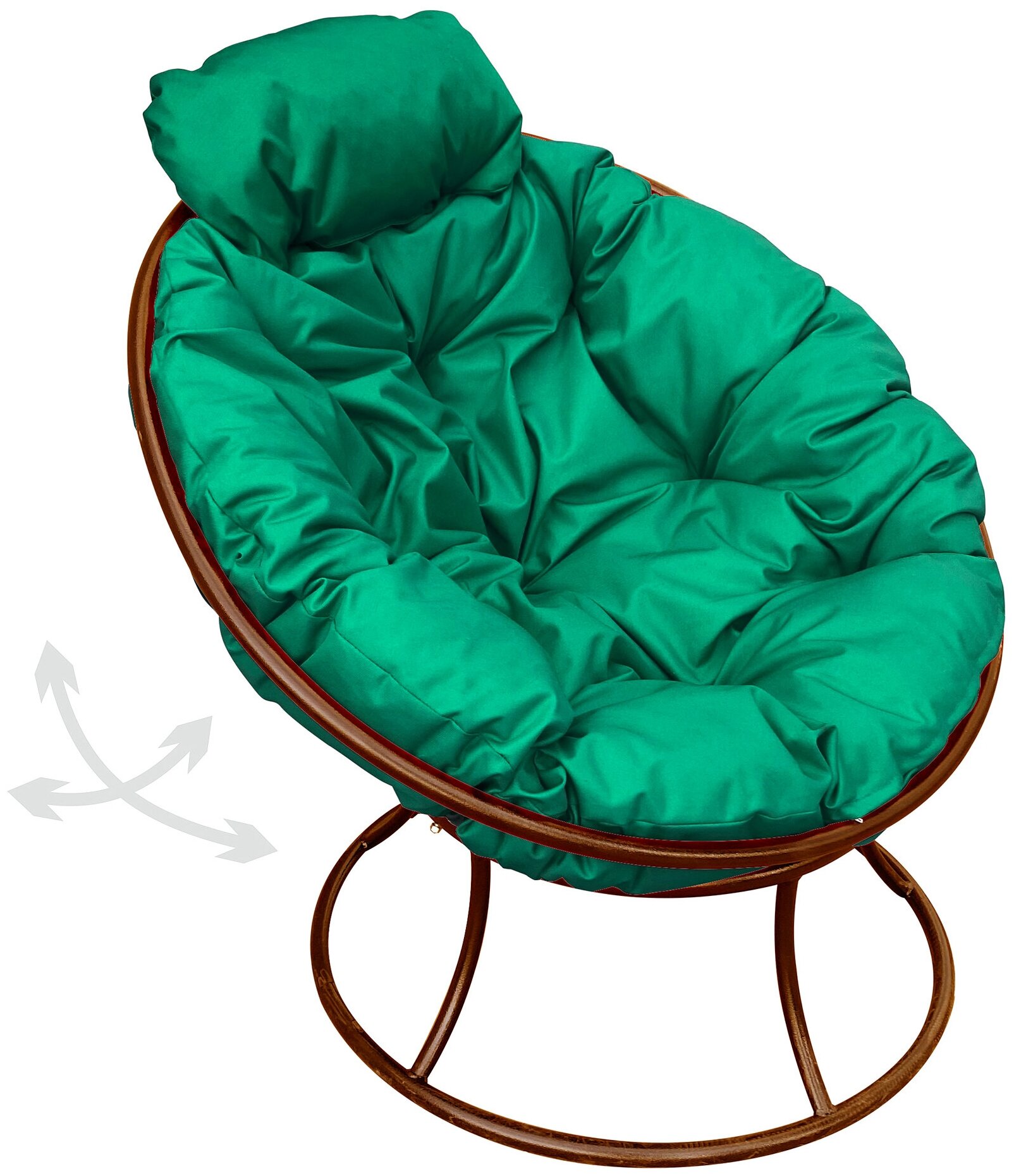 Кресло m-group папасан пружинка мини коричневое, зелёная подушка - фотография № 1