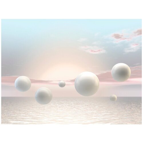 Фотообои Уютная стена Белоснежные шары на фоне моря 360х270 см Виниловые Бесшовные (единым полотном)