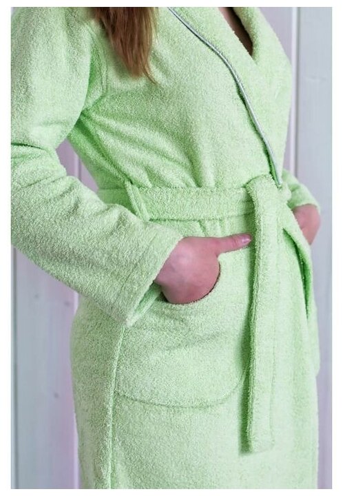 Халат махровый Everliness женский шалька+кант цвет салатовый, размер 56 - фотография № 4