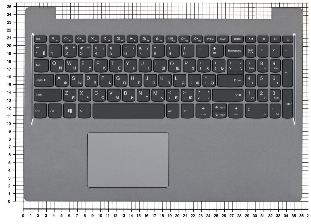 Клавиатура для ноутбука Lenovo IdeaPad L340-15IWL Русская серая с серебристым топкейсом