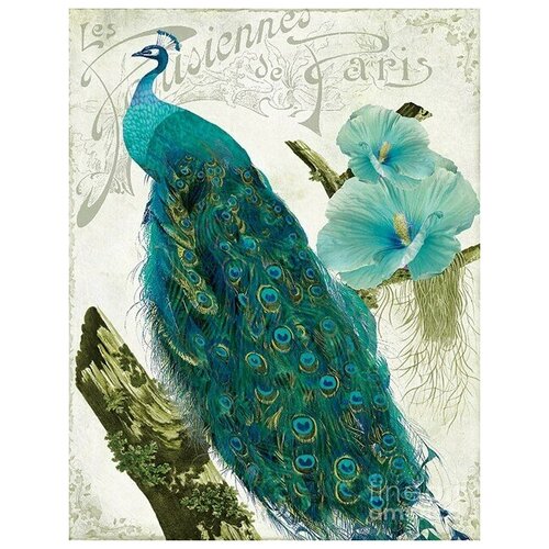 Алмазная вышивка New World«Синий павлин и цветы на дереве»