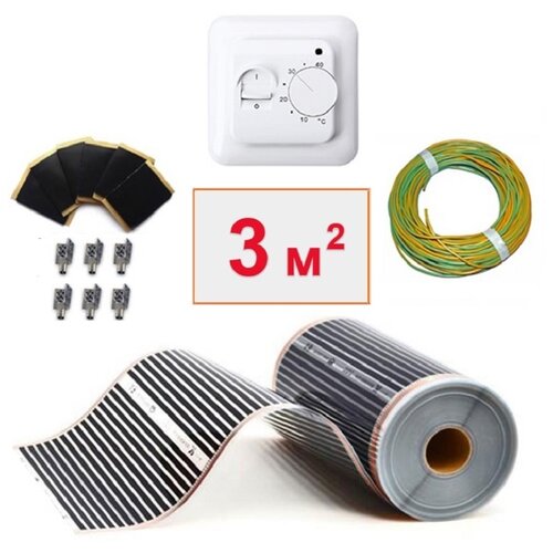 Комплект теплого пола Теплософт 220 Втм 3 м с механическим терморегулятором 5002₽
