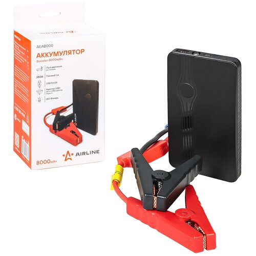 Аккумулятор внешний универсальный Booster 8000мАч USB 5V2A пуск ДВС 350А фонарь AEAB000 AIRLINE 337800₽