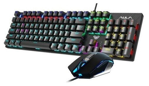 Клавиатура и мышь игровые проводной комплект AULA T640 с подсветкой - черные