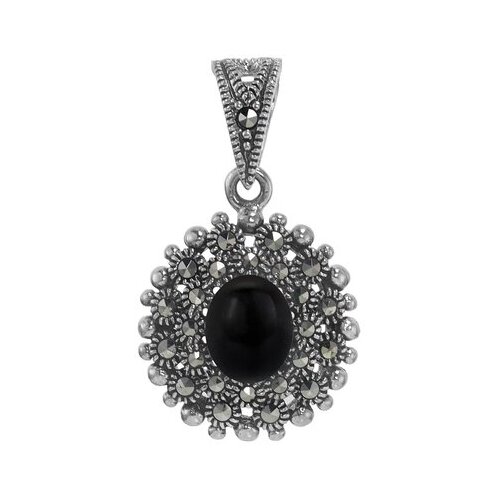 Серебряная подвеска 'Азалия' с агатом и марказитами